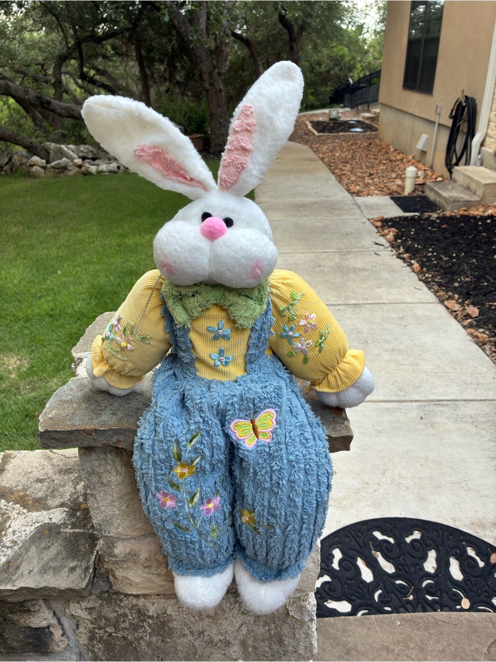 VTG Home Interiors Plush Bunny with Yellow Top and Blue Trim